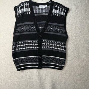 Vintage Sears Men's Store V-Neck Button Up Acrylic Vest Large Grandpa Geometric